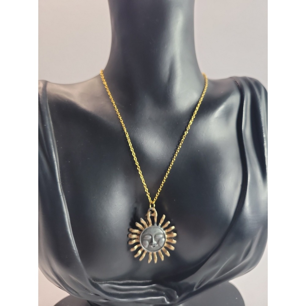 Two Tone Sun Face Prnant Necklace Multicolor Bead Dangles Celestial Boho